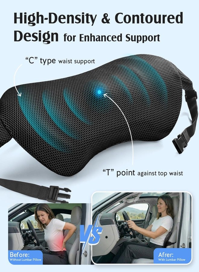 YFONG Lumbar Support Pillow for Car & Office Chair, Memory Foam Back Cushion with Adjustable Straps Non-Slip, Firm Support for Lower Back Pain Relief, Black - Image 4