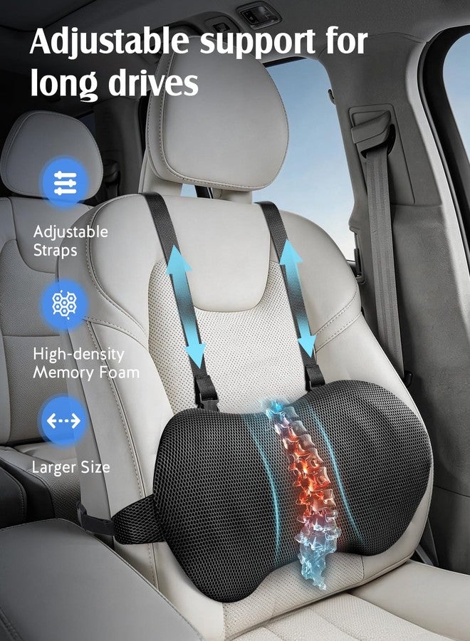 YFONG Lumbar Support Pillow for Car & Office Chair, Memory Foam Back Cushion with Adjustable Straps Non-Slip, Firm Support for Lower Back Pain Relief, Black - Image 2