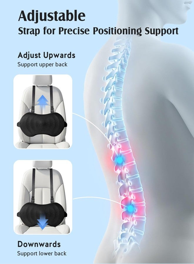YFONG Lumbar Support Pillow for Car & Office Chair, Memory Foam Back Cushion with Adjustable Straps Non-Slip, Firm Support for Lower Back Pain Relief, Black - Image 3