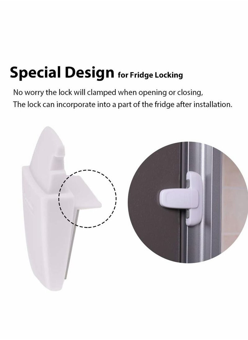 KASTWAVE 2 PCS Home Fridge Freezer Door Lock KASTWAVE Latch Catch Toddler Kids Child Refrigerator Cabinet Locks Baby Safety Child Lock Easy to Install and Use 3M Adhesive no Tools Need or Drill White  - Image 4