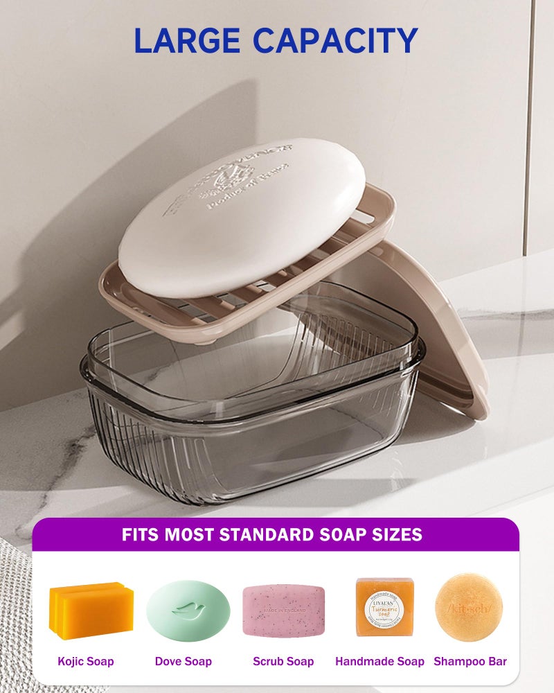 PEISAINOX Travel Soap Case, Leakproof Soap Container with Lid, Portable Bar Soap Holder for Traveling, Soap Dishe for Bathroom, Shower, Gym, School, Camping, Vacation, Outdoor (Clear&Gray) - Image 4