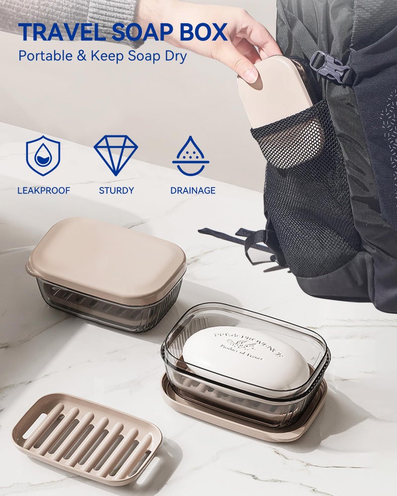 PEISAINOX Travel Soap Case, Leakproof Soap Container with Lid, Portable Bar Soap Holder for Traveling, Soap Dishe for Bathroom, Shower, Gym, School, Camping, Vacation, Outdoor (Clear&Gray) - Image 3