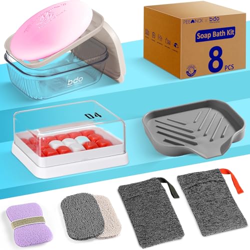 PEISAINOX Travel Soap Case, Leakproof Soap Container with Lid, Portable Bar Soap Holder for Traveling, Soap Dishe for Bathroom, Shower, Gym, School, Camping, Vacation, Outdoor (Clear&Gray) - Image 1