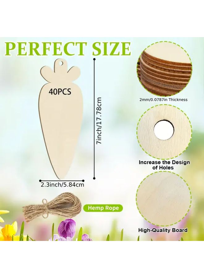 40 Pcs Easter Radish Shape Wooden Boards Laser Cutting Crafts Party Decorations - Image 1