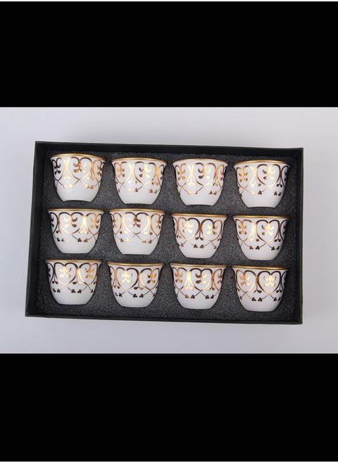 A set of luxurious coffee cups with an elegant modern design, 12 pieces, gold / white