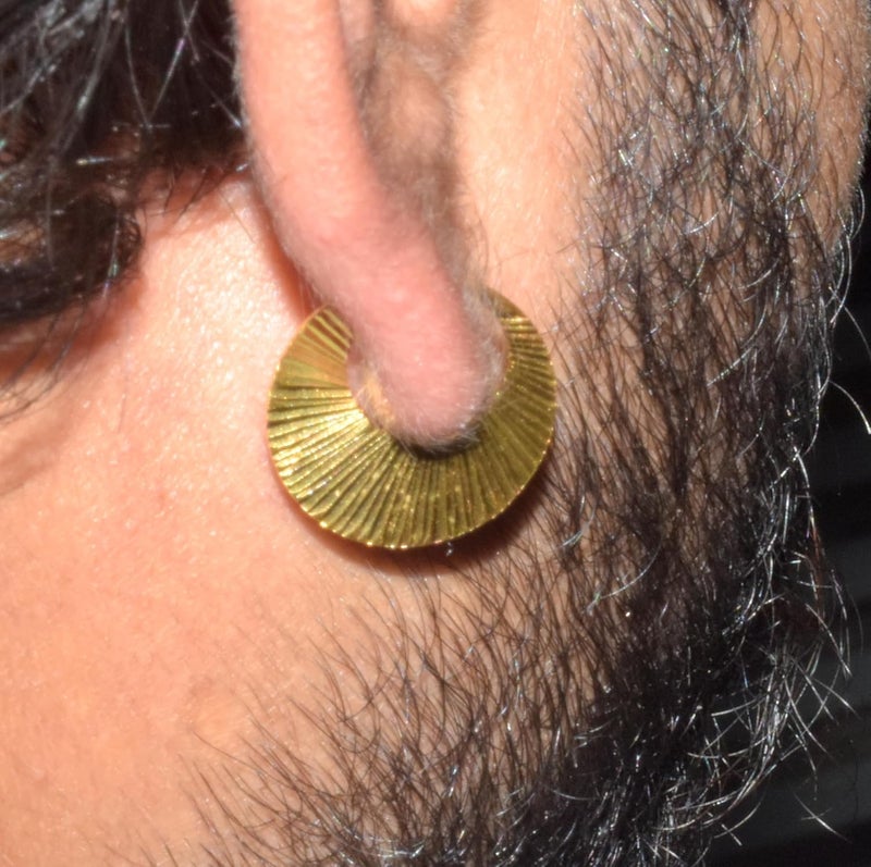 RidVik 1 Micron 22K Gold Plated Nattiyan Earrings For Men's Panjabi Boy | Gold Plated Brass Material Golden Hoop Studs Earrings Bali For Mens Fashion's Birthday Gifting All Festive Events & Occasions (1 Piece) - Image 2