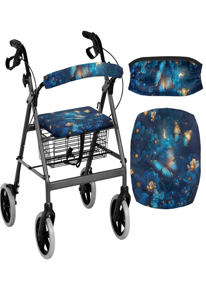 Rerteryuro Blue Walkers for Seniors Cover Universal Fit Walker Accessories Butterfly Rollator Walkers for Seniors with Seat Cover Set Protection Covers - Image 1