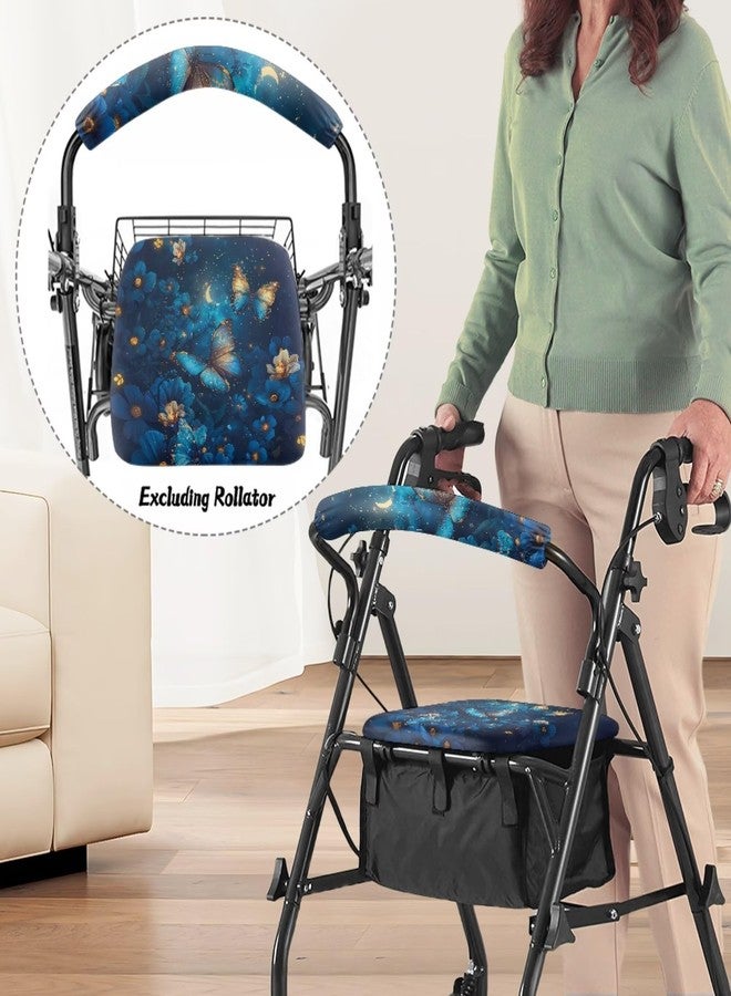 Rerteryuro Blue Walkers for Seniors Cover Universal Fit Walker Accessories Butterfly Rollator Walkers for Seniors with Seat Cover Set Protection Covers - Image 2