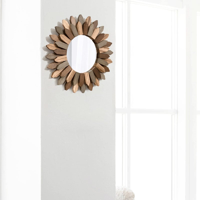 Honiway Boho Wall Decor 12 inch Decorative Mirror with Rustic Wood Sunburst Frame  Perfect for Bedroom  Living Room  Bathroom  Kitchen - Image 4