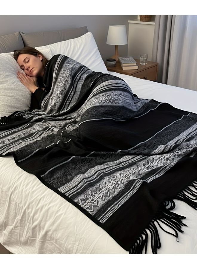 Luxury Outdoor Blanket Thick Knitted All Season Soft Warm Machine Washable MC Rose Blue - Image 4