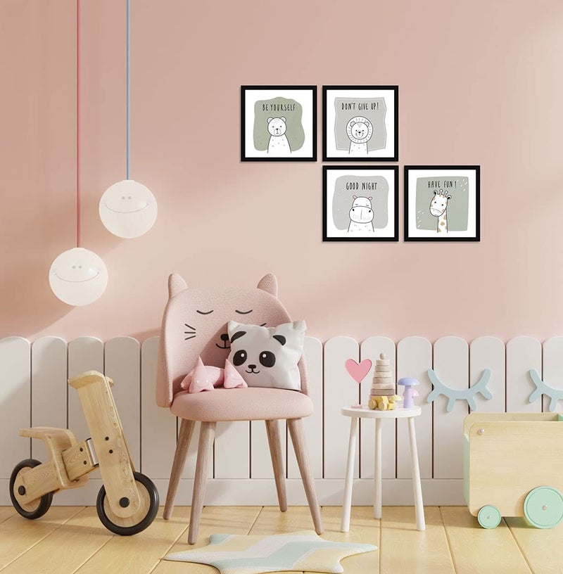 ArtX Paper Cute Animal With Quote Wall Art Painting, Framed Paintings For Home Office Decor 20 X 20 inches (Combined), 10.0 X 10.0 each, Multicolor Posters With Frame, Set of 4 - Image 3