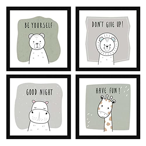ArtX Paper Cute Animal With Quote Wall Art Painting, Framed Paintings For Home Office Decor 20 X 20 inches (Combined), 10.0 X 10.0 each, Multicolor Posters With Frame, Set of 4 - Image 1