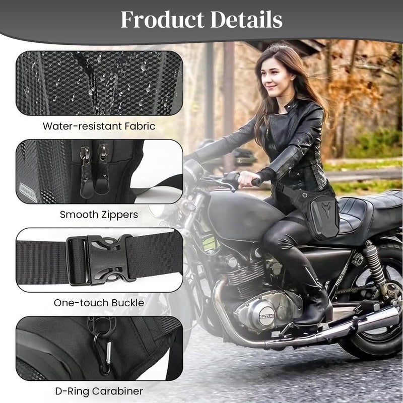 STHIRA® Motorcycle Waist Drop Leg Bag -Waterproof Hard Shell Storage Bag Double Layer Zippered Waist - Image 4