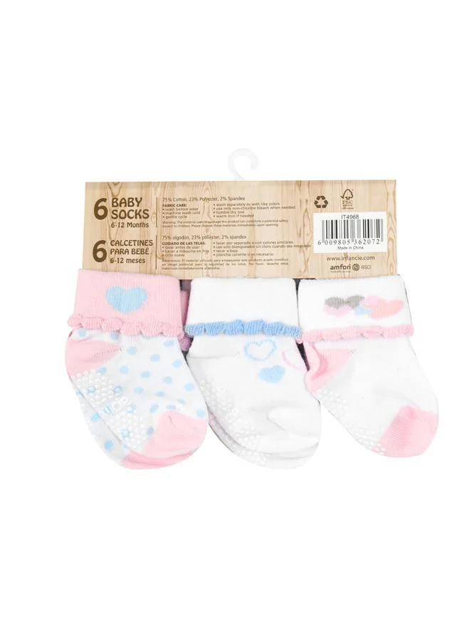 Luna & Lily Pack of 6 - Turn-Up Non Slip Knitted Socks