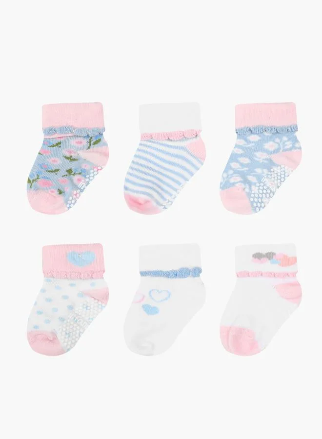 Luna & Lily Pack of 6 - Turn-Up Non Slip Knitted Socks