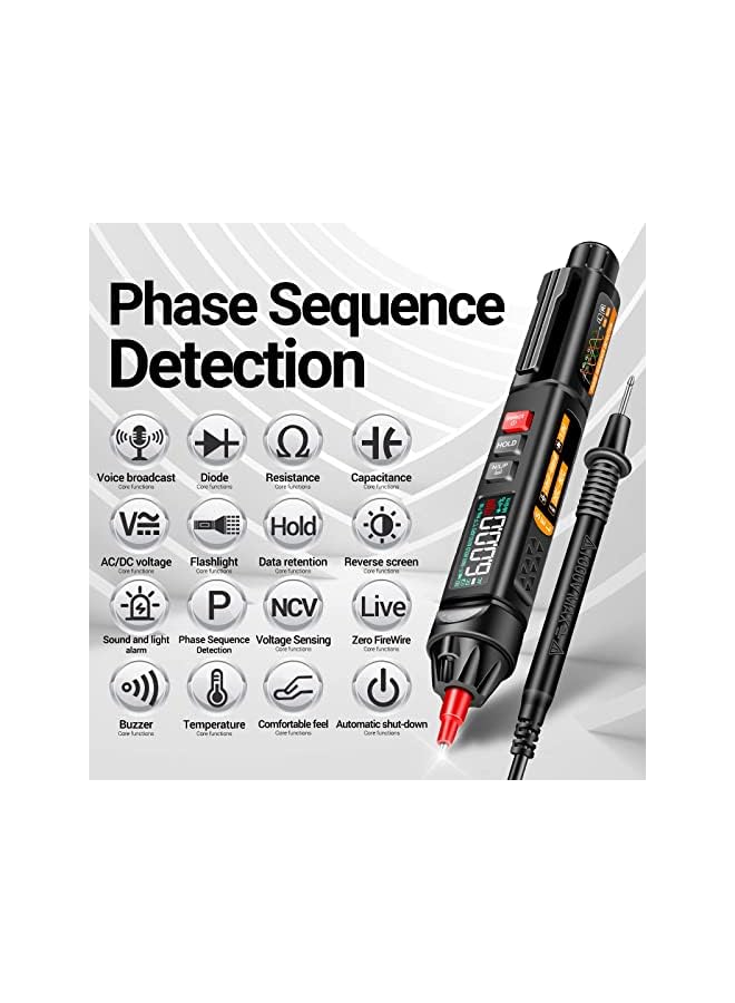 promass Pen Type Voltage Tester Digital Multimeter, , AC/DC Voltage Professional Tester Meter, Non-Contact Voltmeter Sensor Test with LCD Display Buzzer Alarm Diode Live Wire Identification - Image 3