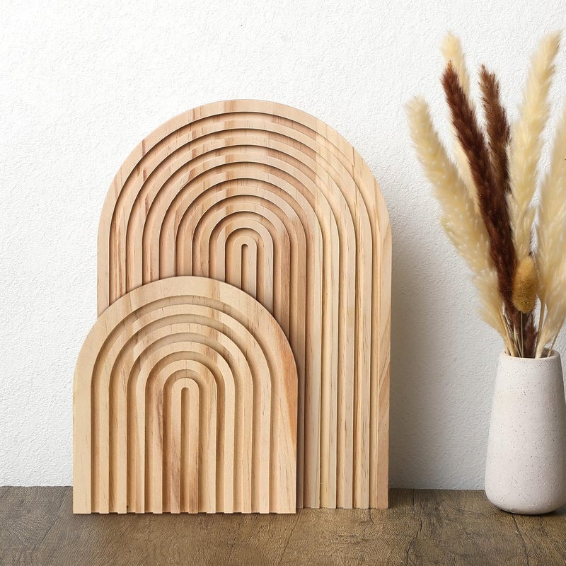 Chunful 2 Pcs Decorative Wood Cutting Board Wooden Board Rainbow Shaped Wood Serving Board Boho Cutting Board Decor Serving Trays for Home Kitchen Decoration (Pine, Wood Color) - Image 1