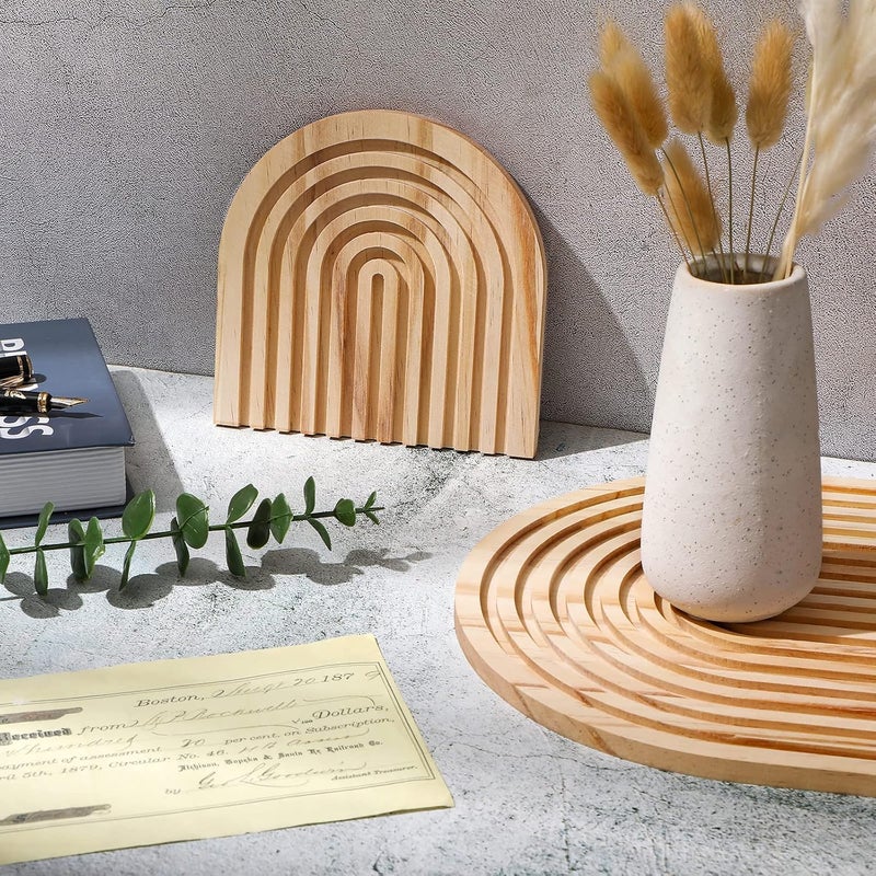 Chunful 2 Pcs Decorative Wood Cutting Board Wooden Board Rainbow Shaped Wood Serving Board Boho Cutting Board Decor Serving Trays for Home Kitchen Decoration (Pine, Wood Color) - Image 3