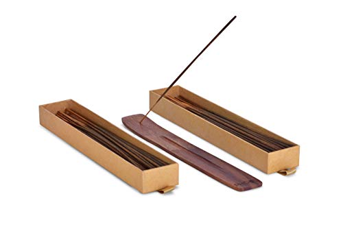 PHOOL LUXURY INCENSE مجموعة فاخرة من بخور التأمل من فهول - أعواد بخور طبيعية (ناجشامبا وبتشولي)، 80 عود بخور عضوي خالي من الفحم، عبوة من 2، حامل خشبي مجاني، يوغا وعبادة - Image 5