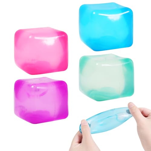 JIACAI 4pack Stress Cube Squishy Stress Balls for Kids Ice Cubes Squishy for Adults Fidget Toy for Your Best Mellow and Chill Square Shape with Filling in Pink Purple Blue Green for All Age4pcs - Image 1