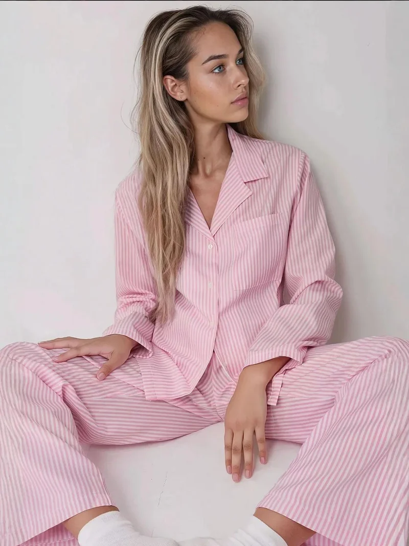 HICCUP Striped Cotton Pajama Set