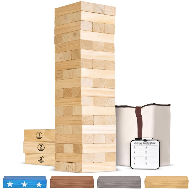 GoSports Giant Wooden Toppling Tower - Stacks Up to 5 ft - Natural Wood - Image 1