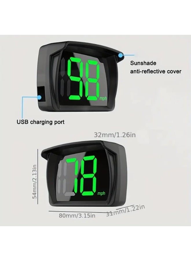 فلوشرينيك شاشة رأس السيارة HUD ، شاشة رأس مقياس السرعة GPS HUD ، مقياس السرعة الرقمي مع MPH ، خط LED كبير ، عالمي للسيارات والشاحنات والسيارات الرباعية الدقيقة والدراجات النارية - التوصيل واللعب مع كابل USB ومحول شاحن السيارة - Image 2