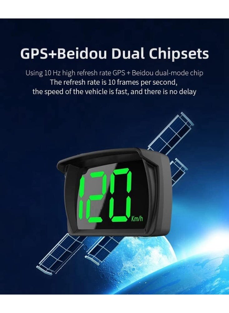 فلوشرينيك شاشة رأس السيارة HUD ، شاشة رأس مقياس السرعة GPS HUD ، مقياس السرعة الرقمي مع MPH ، خط LED كبير ، عالمي للسيارات والشاحنات والسيارات الرباعية الدقيقة والدراجات النارية - التوصيل واللعب مع كابل USB ومحول شاحن السيارة - Image 4