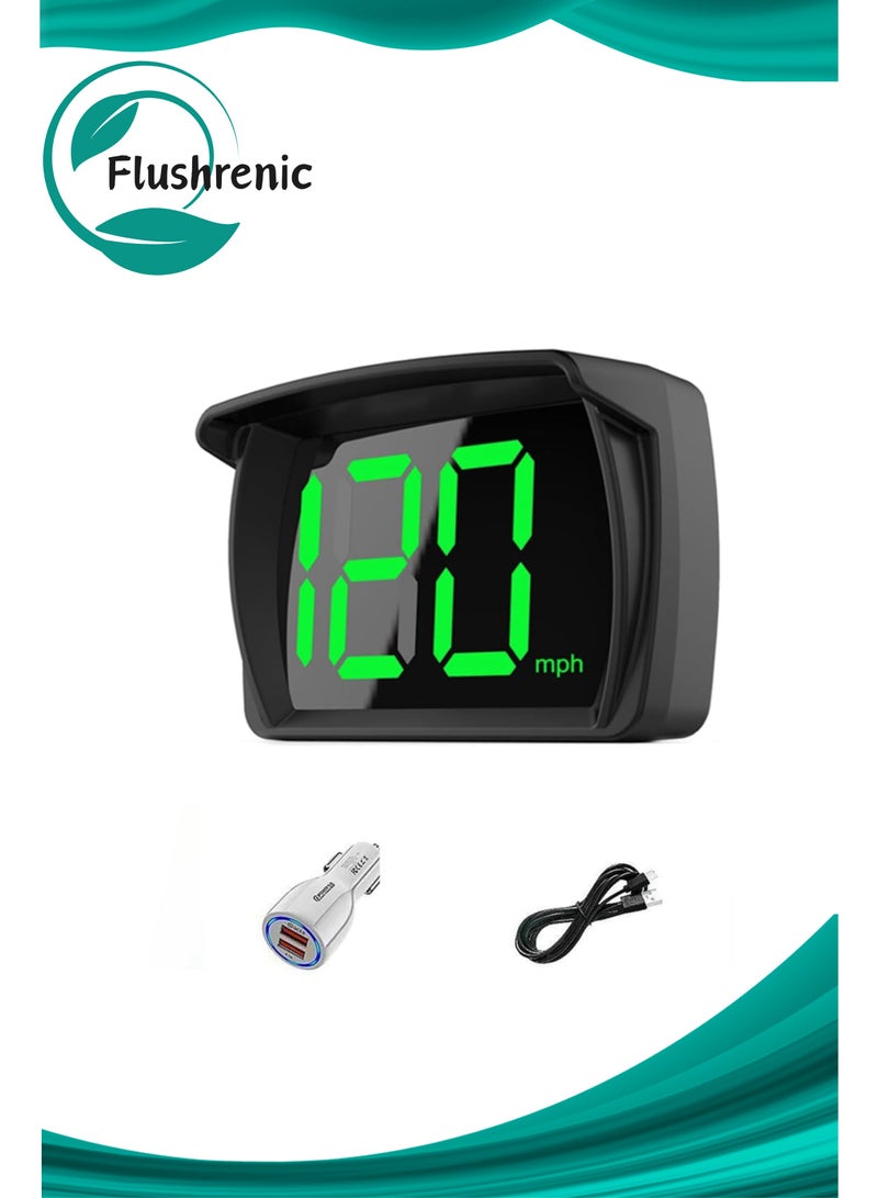 فلوشرينيك شاشة رأس السيارة HUD ، شاشة رأس مقياس السرعة GPS HUD ، مقياس السرعة الرقمي مع MPH ، خط LED كبير ، عالمي للسيارات والشاحنات والسيارات الرباعية الدقيقة والدراجات النارية - التوصيل واللعب مع كابل USB ومحول شاحن السيارة - Image 1