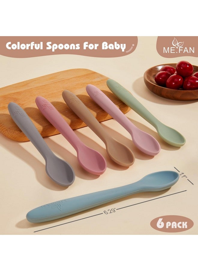 ME.FAN Silicone Baby Spoons - 6 Pack Feeding Spoon for First Stage Baby & Infant, Baby Utensils Soft Training Spoons - Morandi Color - Image 1