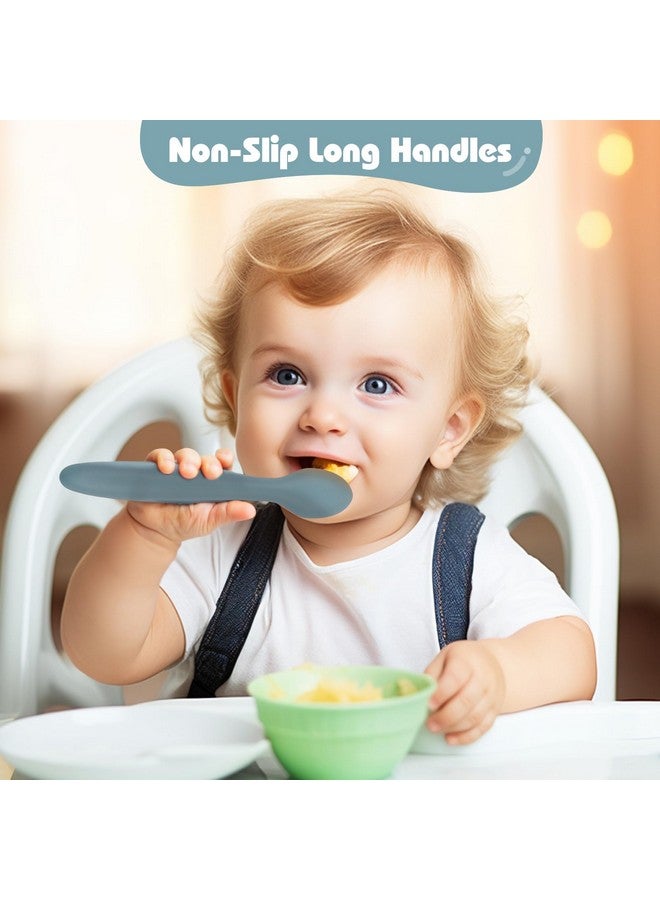 ME.FAN Silicone Baby Spoons - 6 Pack Feeding Spoon for First Stage Baby & Infant, Baby Utensils Soft Training Spoons - Morandi Color - Image 4