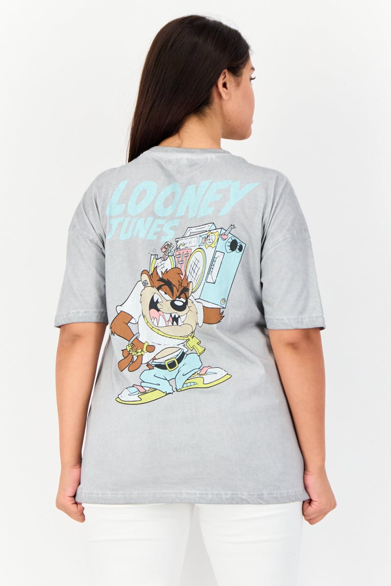 Looney Tunes Women Crew Neck Short Sleeve Graphic Print T-Shirt, Grey  - Image 2