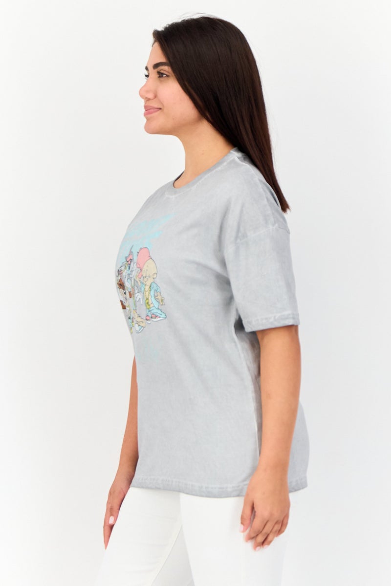 Looney Tunes Women Crew Neck Short Sleeve Graphic Print T-Shirt, Grey  - Image 4