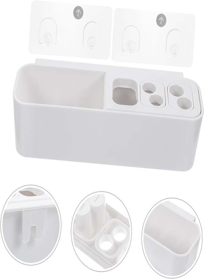 إسكدنيا رف فرشاة الأسنان الخالي من الأظافر، حامل فرشاة الأسنان البلاستيكية القابلة للفصل الأبيض للحمام، المطبخ، المبيت، رف تخزين فرشاة الأسنان الكهربائية، منظمو أدوات النظافة - Image 4