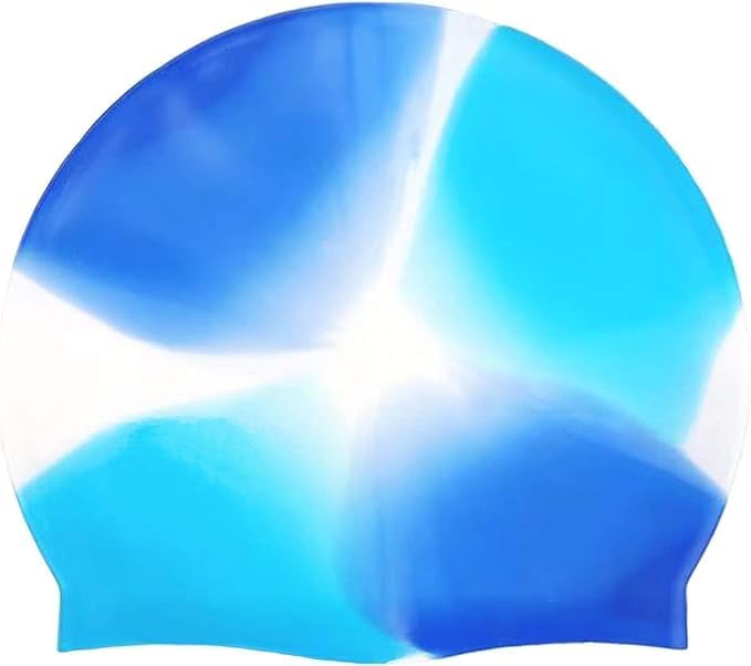 Zoto Silicone Swim Cap with Multi-Tone Blue Pattern - Waterproof - Image 3