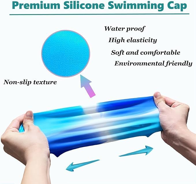 Zoto Silicone Swim Cap with Multi-Tone Blue Pattern - Waterproof - Image 4