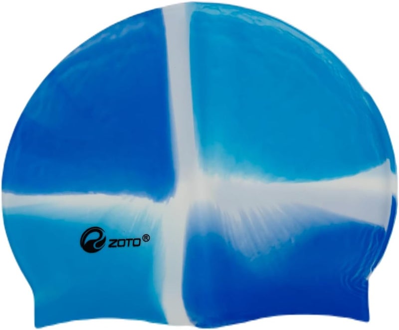 Zoto Silicone Swim Cap with Multi-Tone Blue Pattern - Waterproof - Image 2