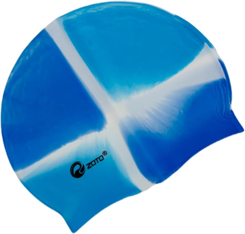 Zoto Silicone Swim Cap with Multi-Tone Blue Pattern - Waterproof - Image 1