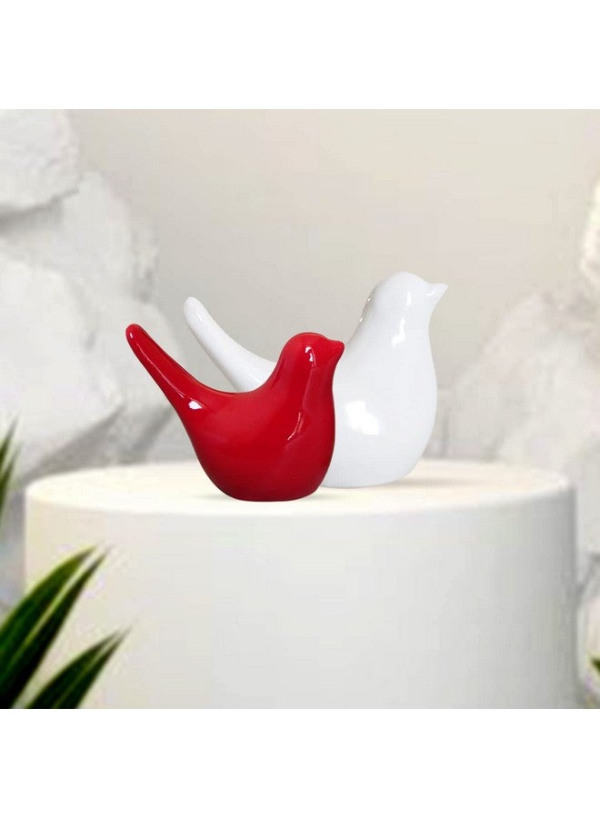 SRJANA Creative White and Red Glossy Ceramic Birds Figurines Home Decorations Accessories Party (Pack of 2, White & Red) - Image 5
