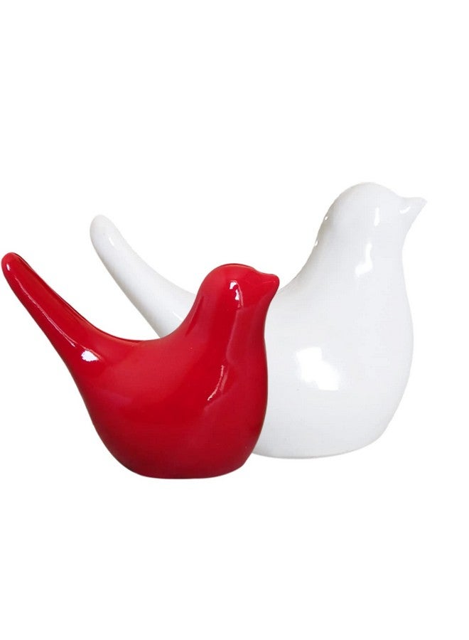 SRJANA Creative White and Red Glossy Ceramic Birds Figurines Home Decorations Accessories Party (Pack of 2, White & Red) - Image 1