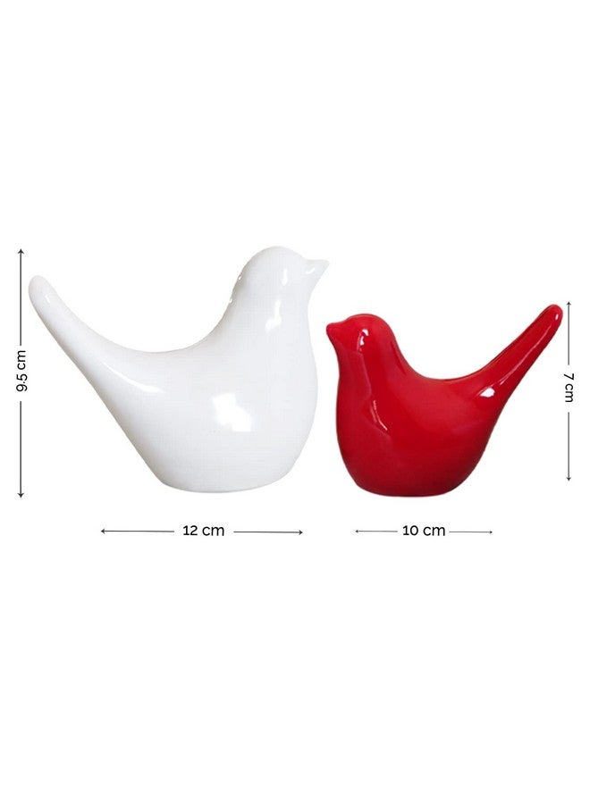 SRJANA Creative White and Red Glossy Ceramic Birds Figurines Home Decorations Accessories Party (Pack of 2, White & Red) - Image 4