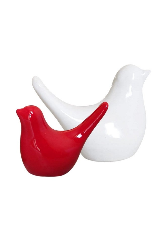 SRJANA Creative White and Red Glossy Ceramic Birds Figurines Home Decorations Accessories Party (Pack of 2, White & Red) - Image 2