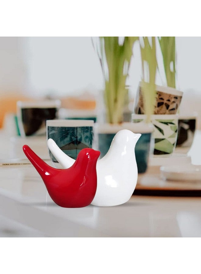 SRJANA Creative White and Red Glossy Ceramic Birds Figurines Home Decorations Accessories Party (Pack of 2, White & Red) - Image 3