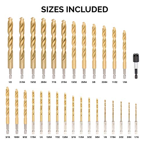 Tooluxe 10055L Titanium Coated Hex Shank Drill Bit Set, 30 Piece | Quick Change Design | 1/16" - 1/2" - Image 3