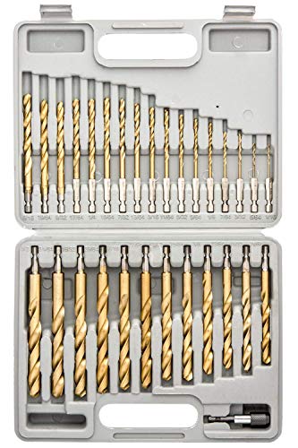 Tooluxe 10055L Titanium Coated Hex Shank Drill Bit Set, 30 Piece | Quick Change Design | 1/16" - 1/2" - Image 1