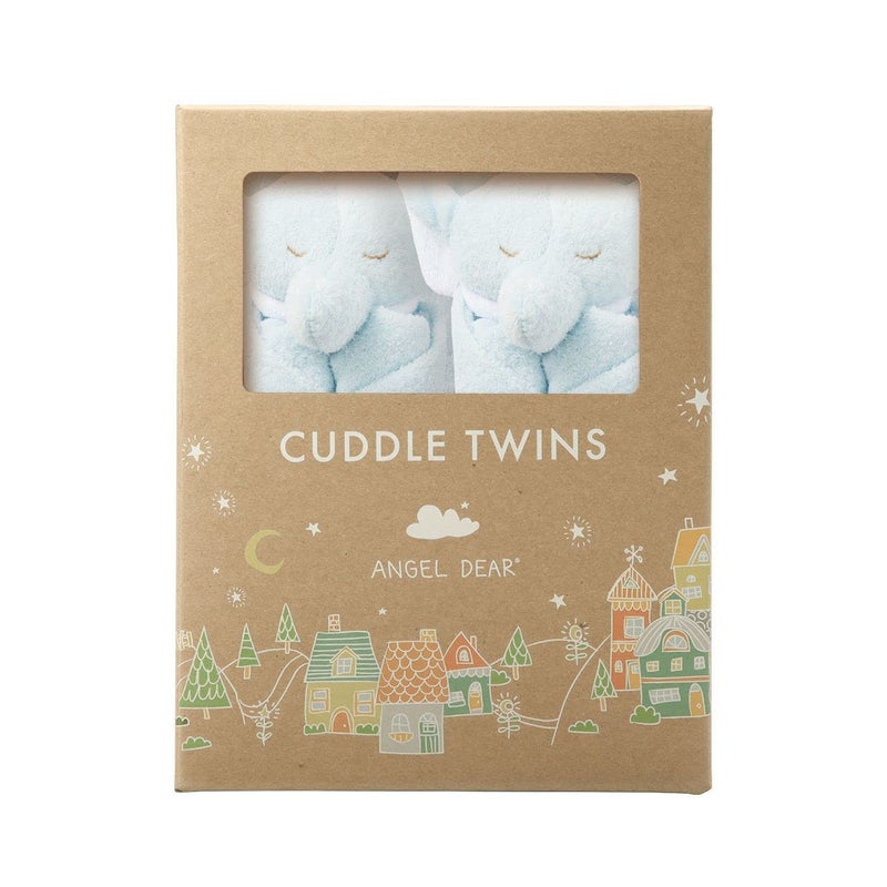 Angel Dear Blue Elephant Cuddle Twins Blankie Set