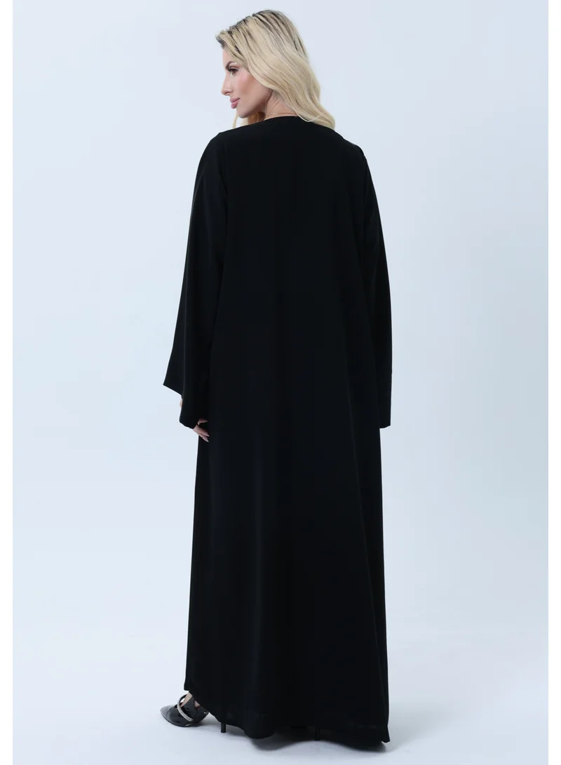 MSquare Fashion  Black Nida Abaya with White Leaf Embroidery  - Elegant Threadwork Design With Headscarf for Women | Best Price UAE