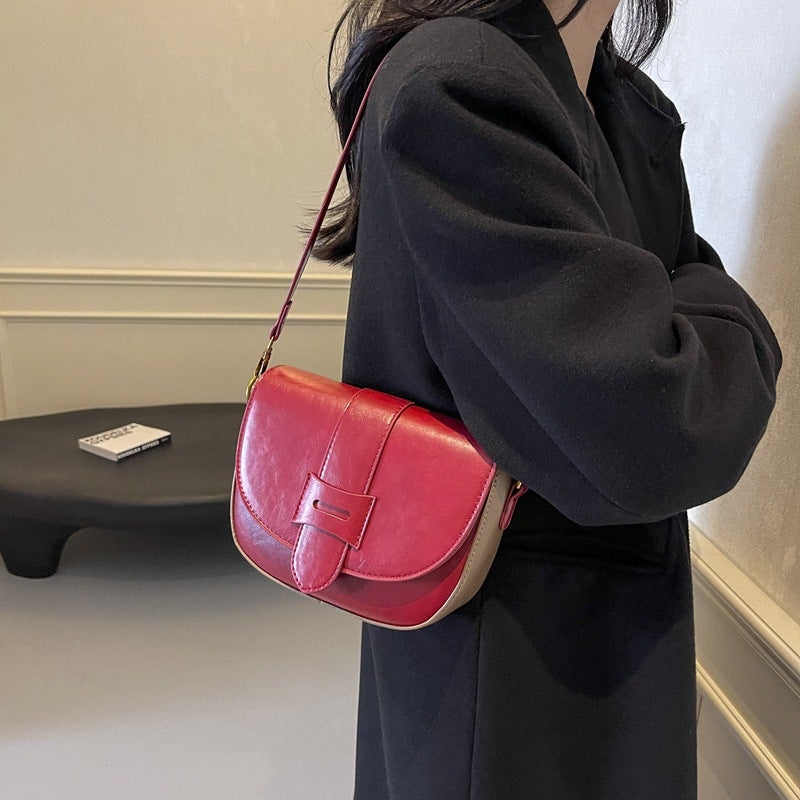2024 Pure Color Pu French Niche Elegant Popular Small Bag New Shoulder Bag Retro Crossbody Saddle Bag - Image 3