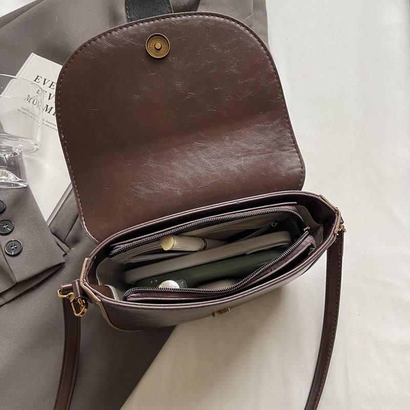 2024 Pure Color Pu French Niche Elegant Popular Small Bag New Shoulder Bag Retro Crossbody Saddle Bag - Image 5