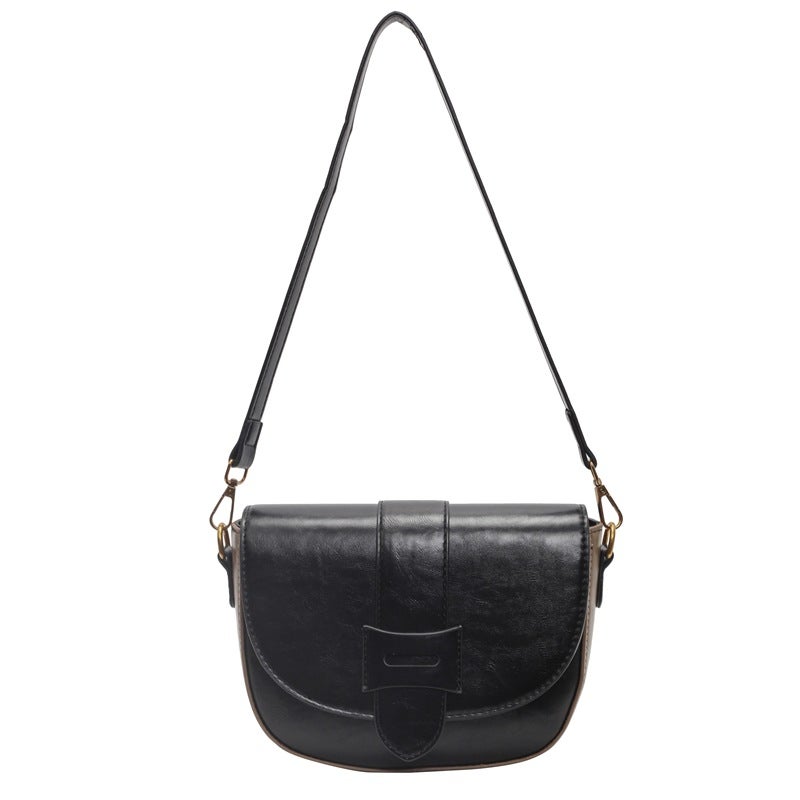 2024 Pure Color Pu French Niche Elegant Popular Small Bag New Shoulder Bag Retro Crossbody Saddle Bag - Image 1